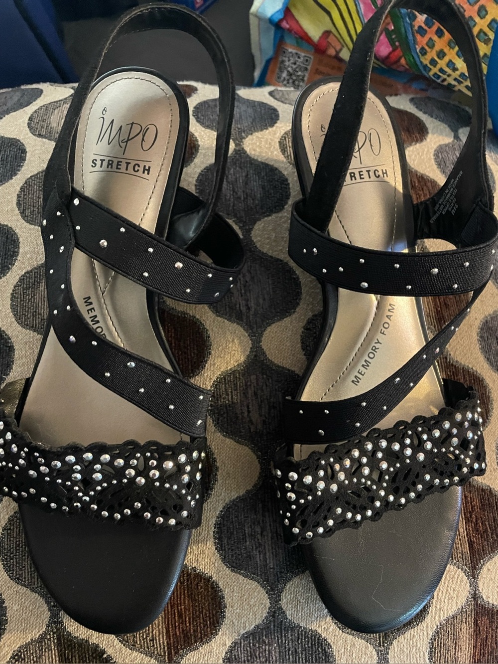 Impo Black Rhinestone Embellished Slingback Heels